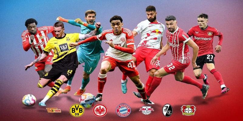 Cầu thủ của nhiều CLB Đức cùng logo các đội, minh họa cho DFB-Pokal Cúp Quốc gia Đức
